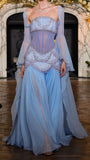 Classy Mermaid Luxury Baby Blue Pearl Chiffon Prom Dress Princess Birthday Dress Long Prom Dresses HZ1121