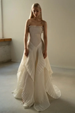 Chic Beige Pleated Strapless Contrast Color Stitching Prom Dress Long Prom Dresses HZ1121