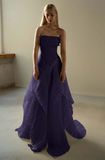 Chic Beige Pleated Strapless Contrast Color Stitching Prom Dress Long Prom Dresses HZ1121