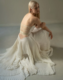 Chic Beige Pleated Strapless Contrast Color Stitching Prom Dress Long Prom Dresses HZ1121
