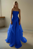 Chic Beige Pleated Strapless Contrast Color Stitching Prom Dress Long Prom Dresses HZ1121