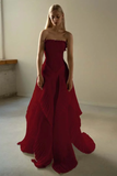 Chic Beige Pleated Strapless Contrast Color Stitching Prom Dress Long Prom Dresses HZ1121