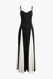 Elegant Pink A-Line Spaghetti Straps Black Satin Party Dress Long Prom Dresses HZ1121