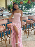 Elegant A-Line Ruffles Fringe Midi Dress-Outfit Layers Chiffon Prom Dresses HZ1121