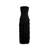 Elegant A-Line Ruffles Fringe Midi Dress-Outfit Layers Chiffon Prom Dresses HZ1121