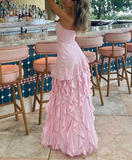 Elegant A-Line Ruffles Fringe Midi Dress-Outfit Layers Chiffon Prom Dresses HZ1121