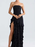 Elegant A-Line Ruffles Fringe Midi Dress-Outfit Layers Chiffon Prom Dresses HZ1121