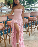 Elegant A-Line Ruffles Fringe Midi Dress-Outfit Layers Chiffon Prom Dresses HZ1121