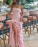 Elegant A-Line Ruffles Fringe Midi Dress-Outfit Layers Chiffon Prom Dresses HZ1121