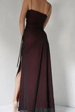 Sexy Sheath Spaghetti Straps Burgundy Floor-length Long Prom Dress with Silt Birthday Outfits Party Dress Formal Dress HZ1121