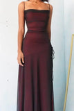 Sexy Sheath Spaghetti Straps Burgundy Floor-length Long Prom Dress with Silt Birthday Outfits Party Dress Formal Dress HZ1121