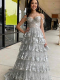 Chic Glitter Ball Gown Hot Pink Corset Off the Shoulder Lace Long Prom Dress Evening Dresses HZ1121