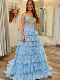 Chic Glitter Ball Gown Hot Pink Corset Off the Shoulder Lace Long Prom Dress Evening Dresses HZ1121