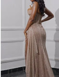 Sexy Beaded Neckline Long Sequined Mermaid Slit Evening Dress Birthday Outfits Party Dress Formal Dress HZ1121