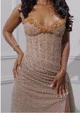 Sexy Beaded Neckline Long Sequined Mermaid Slit Evening Dress Birthday Outfits Party Dress Formal Dress HZ1121
