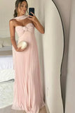 Elegant A Line Sweetheart Pink Long Prom Dress with Ruffles Evening Dresses HZ1121