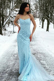 Elegant Mermaid Spaghetti Straps Long Prom Dress With Appliques Lace Evening Dresses HZ1121