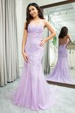 Elegant Mermaid Spaghetti Straps Long Prom Dress With Appliques Lace Evening Dresses HZ1121