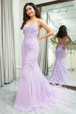 Elegant Mermaid Spaghetti Straps Long Prom Dress With Appliques Lace Evening Dresses HZ1121
