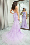Elegant Mermaid Spaghetti Straps Long Prom Dress With Appliques Lace Evening Dresses HZ1121
