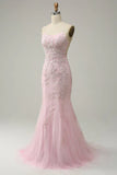 Elegant Mermaid Spaghetti Straps Long Prom Dress With Appliques Lace Evening Dresses HZ1121