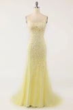 Elegant Mermaid Spaghetti Straps Long Prom Dress With Appliques Lace Evening Dresses HZ1121