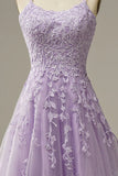 A-Line Purple Spaghetti Straps Long Prom Dress with Appliques Birthday Outfits Party Dress Formal Dress HZ1121