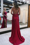 Sparkly Dark Red V Neck Sequins Long Prom Dress with Slit Birthday Outfits Party Dress Formal Dress HZ1121