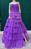 Modest Ball Gown Strapless Long Prom Dress With Ruffle Skirt Birthday Outfits Party Dress Formal Dress HZ1121