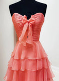 Elegant A-Line Chiffon Long Prom Dress With Bow Ruffle Skirt Prom Dresses HZ1121