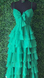 Elegant A-Line Chiffon Long Prom Dress With Bow Ruffle Skirt Prom Dresses HZ1121