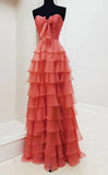 Elegant A-Line Chiffon Long Prom Dress With Bow Ruffle Skirt Prom Dresses HZ1121