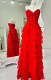 Elegant A-Line Chiffon Long Prom Dress With Bow Ruffle Skirt Prom Dresses HZ1121