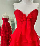 Elegant A-Line Chiffon Long Prom Dress With Bow Ruffle Skirt Prom Dresses HZ1121