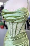 Elegant Hot Mermaid Spaghetti Straps Green Long Prom Dress with Cross Back Prom Dresses HZ1121