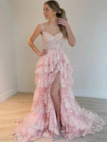 Elegant Prom Dresses Formal Court Train Sleeveless Off Shoulder Tulle with Sequin Slit Evening Dresses HZ1121