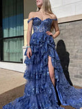 Elegant Prom Dresses Formal Court Train Sleeveless Off Shoulder Tulle with Sequin Slit Evening Dresses HZ1121