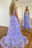 Elegant Prom Dresses Formal Court Train Sleeveless Off Shoulder Tulle with Sequin Slit Evening Dresses HZ1121