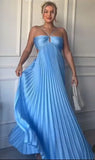 Modest A line Halter Blue Sleeveless Blue Prom Dresses Birthday Outfits Party Dress Formal Dress HZ1121