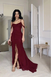 Sexy Burgundy Ruffles Chiffon Slit Prom Dress Mermaid Evening Dress Charming Party Dress HZ1121
