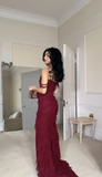 Sexy Burgundy Ruffles Chiffon Slit Prom Dress Mermaid Evening Dress Charming Party Dress HZ1121