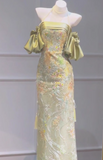 Elegant Sheath Off-the-shoulder Long Evening Gowns Satin Embroidered Applique Beading Special Formal Dresses Prom Dresses HZ1121