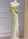 Elegant Sheath Off-the-shoulder Long Evening Gowns Satin Embroidered Applique Beading Special Formal Dresses Prom Dresses HZ1121
