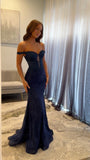 Sexy Navy Blue Mermaid Lace Appliques Prom Dresses Long for Women Prom Dress HZ1121