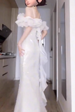 Stunning Sheath Spaghetti Strap Evening Gown White Formal Dress Sparkly Sequin Birthday Dress HZ1121
