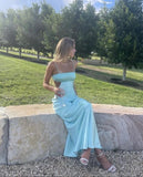 Sexy Aqua Blue Sheath Straps Silk Satin Prom Dress Long Formal Dress HZ1121