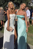 Sexy Aqua Blue Sheath Straps Silk Satin Prom Dress Long Formal Dress HZ1121