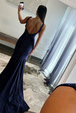 Pretty Mermaid Deep V-Neck Beaded Satin Black Long Prom Dresses HZ1121
