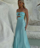 Sexy Strapless Aqua Blue Sheath Long Prom Dresses Formal Dress HZ1121