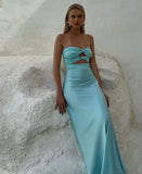 Sexy Strapless Aqua Blue Sheath Long Prom Dresses Formal Dress HZ1121